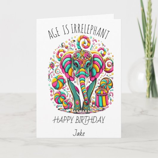 Kleurrijke Olifant Verjaardag Kaart voor een Vroli (Voorkant)