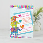Kleurrijke Olifant Verjaardag Uitnodiging (Staand voorkant)