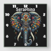 Kleurrijke olifant versierd met ingewikkelde patro vierkante klok (Voorkant)