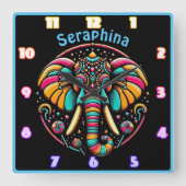 Kleurrijke olifant versierd met levendige decorati vierkante klok (Voorkant)