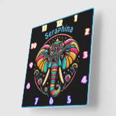 Kleurrijke olifant versierd met levendige decorati vierkante klok (Hoek)