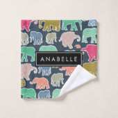 Kleurrijke olifanten, Olifantspatroon, Jouw naam Bad Handdoek (Wasdoekje)