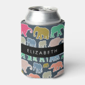 Kleurrijke olifanten, Olifantspatroon, Jouw naam Blikjeskoeler (Blikje Voorkant)