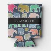 Kleurrijke olifanten, Olifantspatroon, Jouw naam Blikjeskoeler (Voorkant)