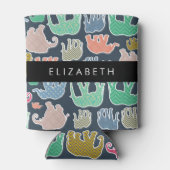 Kleurrijke olifanten, Olifantspatroon, Jouw naam Blikjeskoeler (Achterkant)