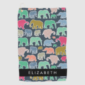 Kleurrijke olifanten, Olifantspatroon, Jouw naam Golfhanddoek (Voorkant)
