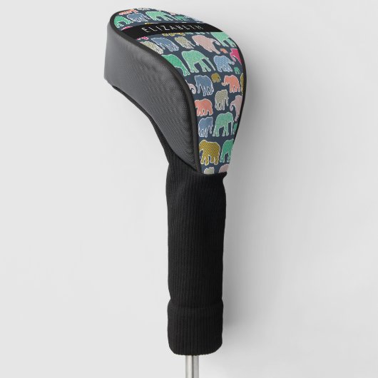 Kleurrijke olifanten, Olifantspatroon, Jouw naam Golfheadcover (Schuin)