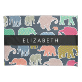 Kleurrijke olifanten, Olifantspatroon, Jouw naam Kussensloop (Voorkant)