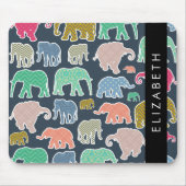 Kleurrijke olifanten, Olifantspatroon, Jouw naam Muismat (Voorkant)