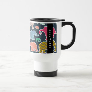 Kleurrijke olifanten, Olifantspatroon, Jouw naam Reisbeker