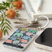 Kleurrijke olifanten, Olifantspatroon, Jouw naam Sleutelhanger (Voorkant Rechts)