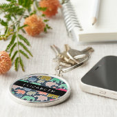 Kleurrijke olifanten, Olifantspatroon, Jouw naam Sleutelhanger (Zijkant)