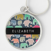 Kleurrijke olifanten, Olifantspatroon, Jouw naam Sleutelhanger (Voorkant)