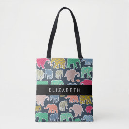 Kleurrijke olifanten, Olifantspatroon, Jouw naam Tote Bag