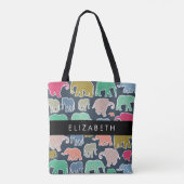Kleurrijke olifanten, Olifantspatroon, Jouw naam Tote Bag (Achterkant)