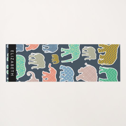 Kleurrijke olifanten, Olifantspatroon, Jouw naam Yogamat (Achterkant (horizontaal))