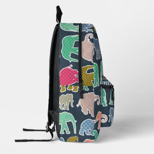 kleurrijke olifanten, patroon van olifanten, zigza bedrukte rugzak (Links)