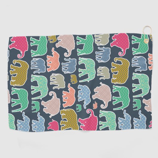 kleurrijke olifanten, patroon van olifanten, zigza golfhanddoek (Horizontaal)