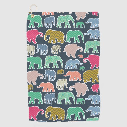 kleurrijke olifanten, patroon van olifanten, zigza golfhanddoek (Voorkant)