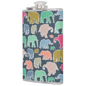 kleurrijke olifanten, patroon van olifanten, zigza heupfles (Links)