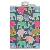 kleurrijke olifanten, patroon van olifanten, zigza heupfles (Achterkant)