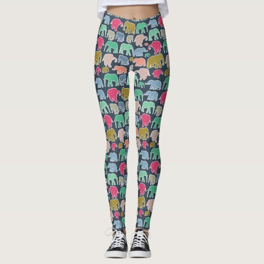 kleurrijke olifanten, patroon van olifanten, zigza leggings (Voorkant)