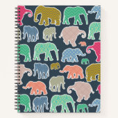 kleurrijke olifanten, patroon van olifanten, zigza notitieboek (Voorkant)