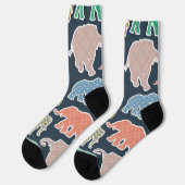 kleurrijke olifanten, patroon van olifanten, zigza sokken (Links)