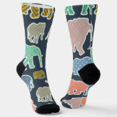 kleurrijke olifanten, patroon van olifanten, zigza sokken (Gebogen)