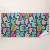 kleurrijke olifanten, patroon van olifanten, zigza strandlaken (Voorkant)