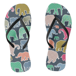 kleurrijke olifanten, patroon van olifanten, zigza teenslippers
