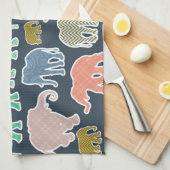 kleurrijke olifanten, patroon van olifanten, zigza theedoek (Quarter Fold)