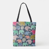 kleurrijke olifanten, patroon van olifanten, zigza tote bag (Achterkant)