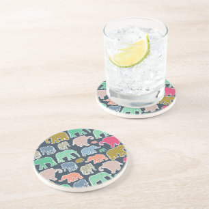 kleurrijke olifanten, patroon van olifanten, zigza zandsteen onderzetter