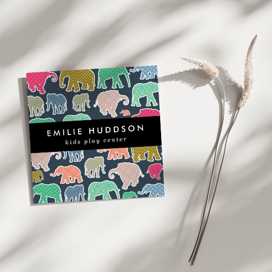 Kleurrijke olifanten, Play Center, Activity Center Vierkante Visitekaartje