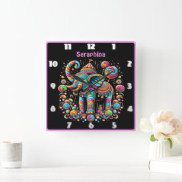 Kleurrijke olifantenviering met patronen vierkante klok