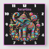 Kleurrijke olifantenviering met patronen vierkante klok (Voorkant)