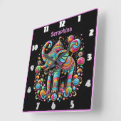 Kleurrijke olifantenviering met patronen vierkante klok (Hoek)