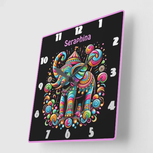 Kleurrijke olifantenviering met patronen vierkante klok (Hoek)