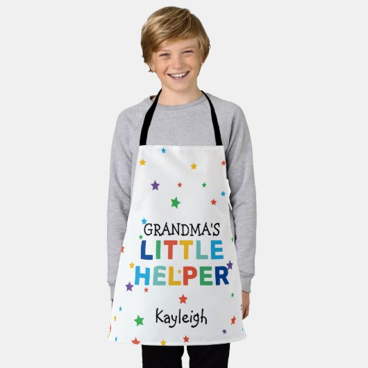 Kleurrijke 'Oma's' kleine helper | Kinder naam Schort (Gedragen)