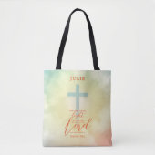 Kleurrijke Ombre Cross Bijbelvers gepersonaliseerd Tote Bag (Voorkant)
