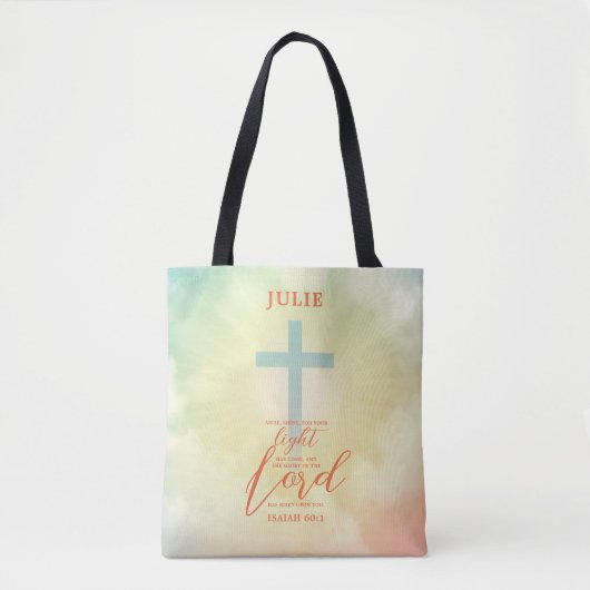 Kleurrijke Ombre Cross Bijbelvers gepersonaliseerd Tote Bag (Voorkant)