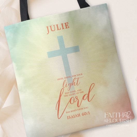 Kleurrijke Ombre Cross Bijbelvers gepersonaliseerd Tote Bag
