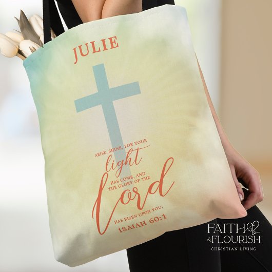 Kleurrijke Ombre Cross Bijbelvers gepersonaliseerd Tote Bag