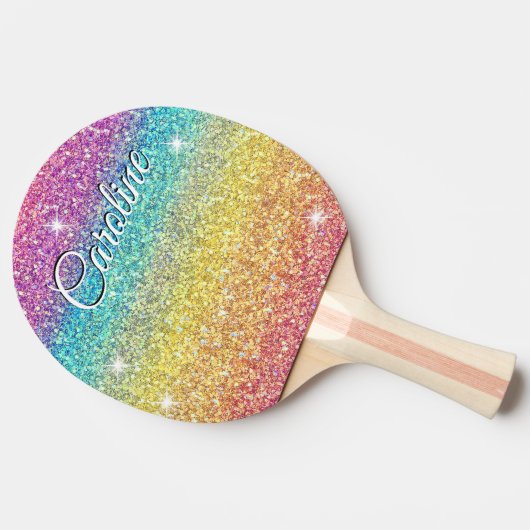 Kleurrijke Ombre Regenboog Glitter Trendy Patroon Tafeltennisbatje (Zijkant)