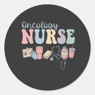 Kleurrijke oncologieverpleegster retro esthetiek ronde sticker