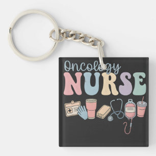 Kleurrijke oncologieverpleegster retro esthetiek sleutelhanger