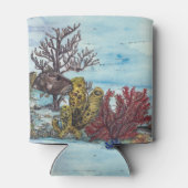 Kleurrijke onderwater koraalrif handgeschilderd blikjeskoeler (Achterkant)