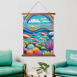 Kleurrijke Onderwater Onder de Regenboog Hangend Wandkleed