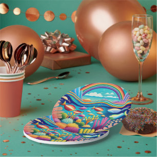 Kleurrijke Onderwater Onder de Regenboog Papieren Bordje